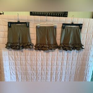 Ruffle Hem Shorts. Dark olive green. Price is for all 3. Will sell separately.